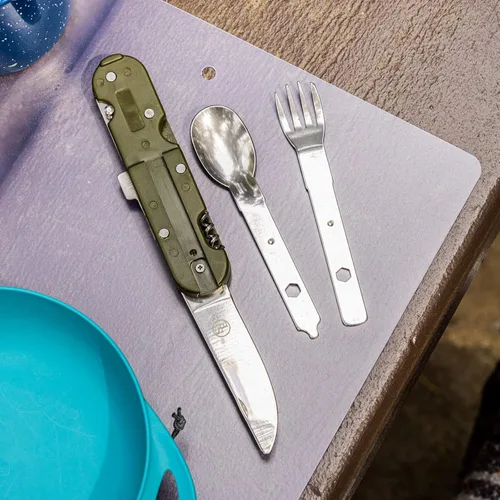 Vista 5 de ASR Outdoor Cuchillo de bolsillo multifunción Tenedor Cuchara Cena Camping Utensilio Set