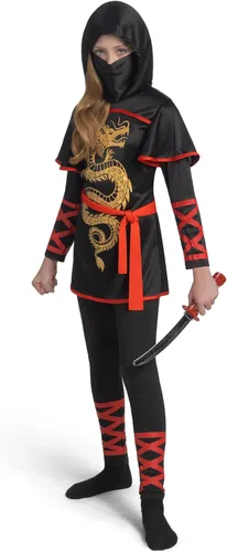 Vista 3 de Spooktacular Creations Conjunto de disfraz de dragón ninja definitivo negro y rojo para niños, niñas, disfraz de Halloween