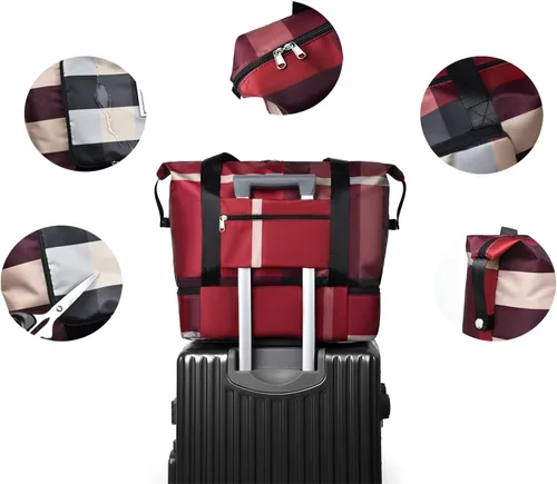 Vista 6 de Nueva bolsa de viaje plegable de separación secahúmeda con compartimento para zapatos, bolsa de fin de semana plegable de gran capacidad, Azul