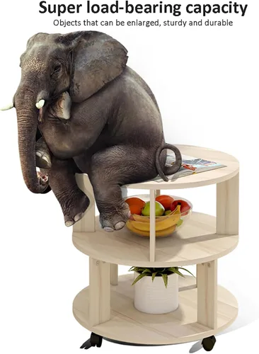 Vista 4 de Mesa auxiliar redonda moderna con almacenamiento, mesita de noche con estantes de 2 niveles, mesa de centro pequeña de madera con ruedas, mesa