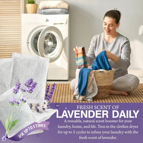 Vista 3 de Bolsitas de lavanda para secadora, aroma natural para equipaje, fragancia de armario y cajón, refresca la ropa hasta 5 ciclos, fragancia