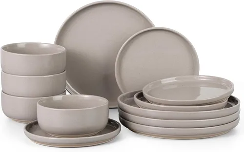 Vista 31 de HaWare Juegos de Vajilla de Gres, Juego de Platos y Tazones de 12 Piezas para 4, Juego de Platos para Casa Restaurante, Negro Esmerilado