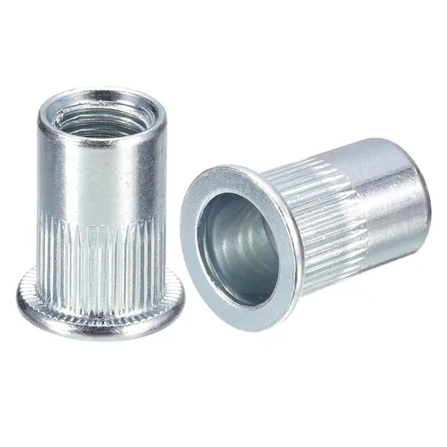 Vista 7 de uxcell Tuercas de remache M3, 50 tuercas de inserción roscadas de cabeza plana de acero al carbono chapadas en zinc para metal, plástico