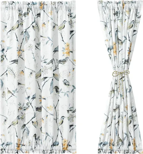 Vista 21 de VOGOL - Cortina decorativa con patrón de pájaros para puerta delantera, cortinas francesas de cocina con reducción de vista, 1 panel de lino