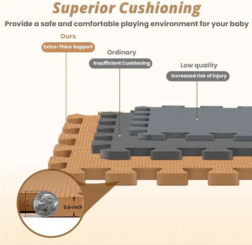 Vista 4 de 36 tapetes de juego para bebé para piso, azulejos de espuma para niños con entrelazado, alfombra de rompecabezas de espuma cuadrada para sala