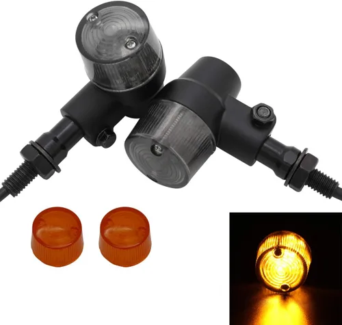 Vista 9 de FATECIM 2 unids motocicleta LED intermitente indicador ámbar luz mini bala aluminio moto indicadores intermitentes 12V universal (negro)