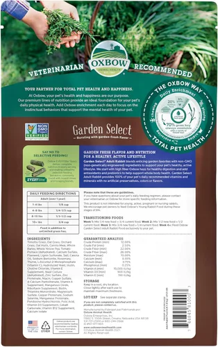 Vista 2 de Oxbow Garden Select Comida para Conejos, Conejo Adulto, Hecho con Heno Timothy de Oxbow, Pellets de Comida para Mascotas Ricos en Vitaminas