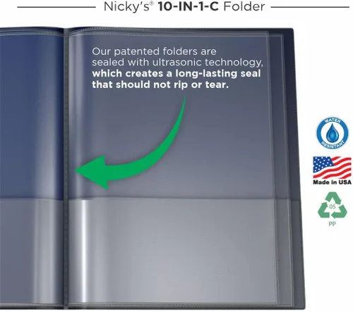 Vista 7 de Nicky's® Organizador de múltiples bolsillos, carpeta de 10 o 14 páginas, impermeable, patentado resistente a desgarros, plástico flexible, fabricado