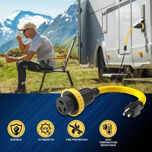 Vista 5 de Adaptador marino y para RV de 30 amperios a 110, de 30 amperios a 15 amperios, macho 5-15P a hembra L5-30R con bloqueo giratorio y asa, enchufe