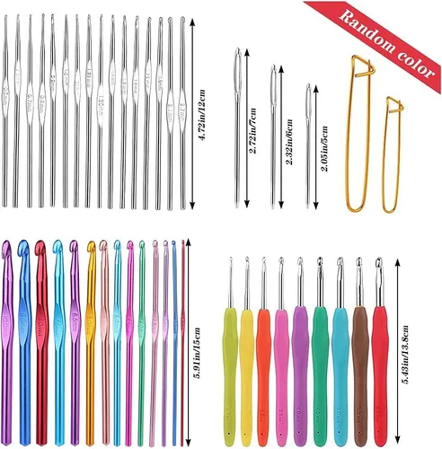 Vista 2 de Mayboos Juego de 72 ganchos de ganchillo, kit de ganchos de ganchillo más agujas romas de ojo grande, agujas ergonómicas de hilo para tejer, clips