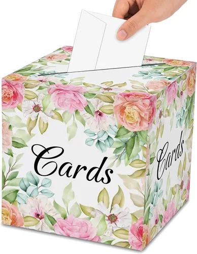 AWSICE Caja de tarjetas florales rosadas – 1 juego de caja de recepción de tarjetas para regalo sobre dinero – Boda nupcial baby shower, cumpleaños,