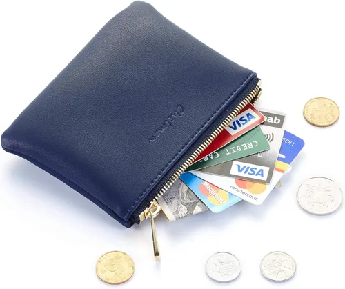 Vista 2 de Chelmon - Monedero de piel auténtica con zíper para hombre y mujer