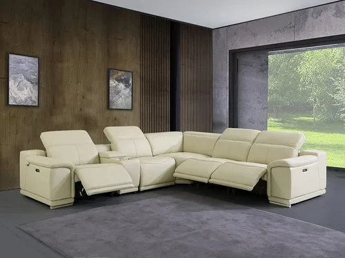 Vista 128 de BlackJack Furniture Venice - Sofá modular de cuero italiano de grano superior de 5 piezas con 3 reclinables eléctricos, reposacabezas ajustable