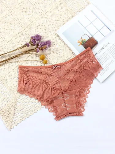 Vista 7 de Milumia Ropa interior de encaje floral para mujer, braga de bikini sin costuras cruzadas
