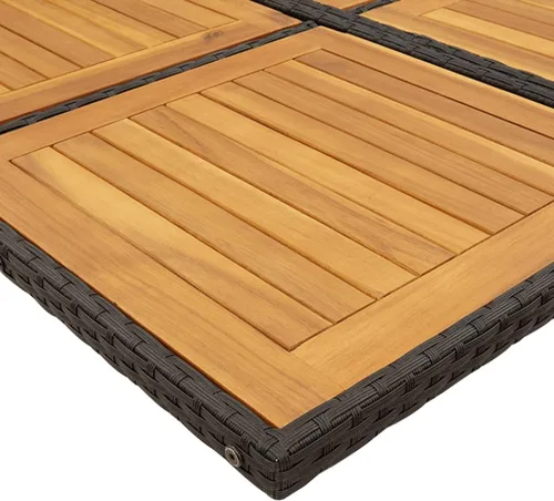 Vista 7 de 9 Piece Patio Dining Set Outdoor Furniture PE Rattan & Acacia Wood Black Rectangular Modern Design for Garden, Terrace, and Balcony