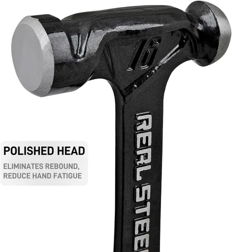 Vista 3 de REAL STEEL Martillo de bola de acero forjado de una sola pieza de 16 onzas, negro