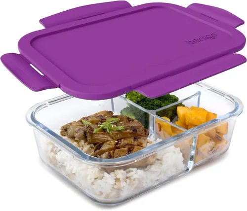 Vista 7 de Bentgo Lonchera de vidrio – Contenedor de alimentos estilo Bento, a prueba de fugas, con tapa hermética y diseño dividido de 3 compartimentos