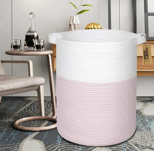 Vista 5 de COMFY-HOMI XXL Cesta grande de lavandería con asas, cesta de mantas para sala de estar Cesta decorativa tejida de cuerda de algodón, cesta