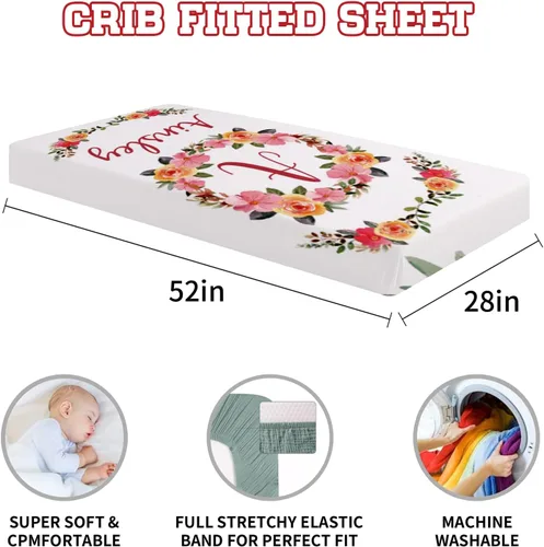 Vista 4 de Juego de sábanas ajustables para cuna para bebé juego de ropa de cama personalizado para cuna de 3 piezas con nombre, juego de ropa de cama