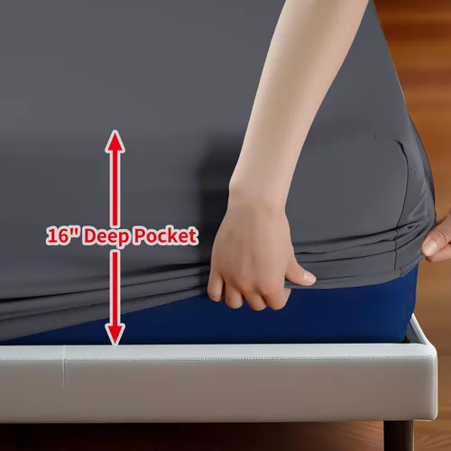 Vista 4 de Sábana bajera ajustable de tamaño individual solo viscosa derivada de bambú, 400 hilos, bolsillo profundo de 8 a 16 pulgadas, sábana inferior que