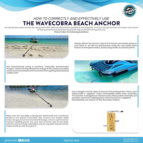 Vista 7 de WAVESRX Patented Aluminum Spike Beach Anchor Ultra-Light PWC, Jet Ski & Sand Anchor for Boat, Pontoon & Kayak Secure Anchoring Near Shore
