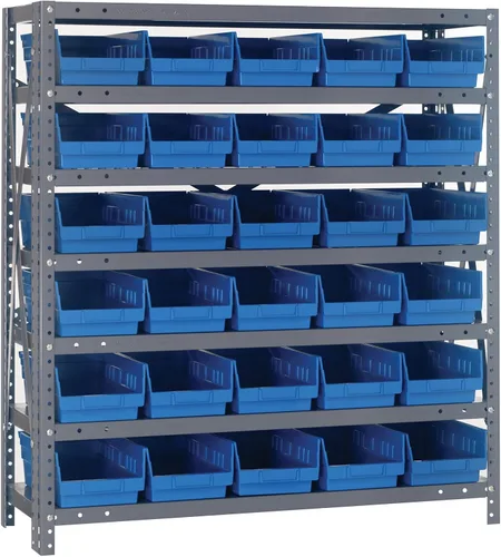 Vista 116 de Quantum QSBU-245BK Heavy Duty Shelving Unit with (7) Shelves and (24) QUS245 Black Bins for Garage Warehouse Storage Distribution 400 lb Load