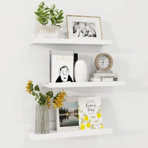 Vista 43 de Axeman Estante de repisa para cuadros Juego de 3 estantes flotantes negros de 16 pulgadas Estantes de pared de madera rústica con borde