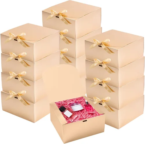 Vista 10 de WLUSEAXI Paquete de 12 cajas de regalo con tapas, cajas de regalo marrones a granel con cinta de lazo marrón, caja de propuesta de dama de honor