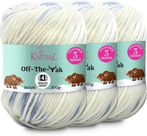 Vista 35 de Off-The-Yak - Hilo de lana para tejer, paquete de 3 (360 yardas/10.58 oz), patrones libres, hilo de mezcla acrílica de lana para tejer, peso #4