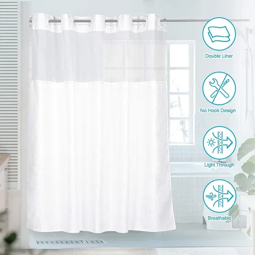 Vista 6 de ROHSCE No Hooks Needed Shower Curtain with Snap in Liner, Thick Waffle Weave with Removable Liner for Bathroom Hotel Grade, Mesh Top Window, Machine