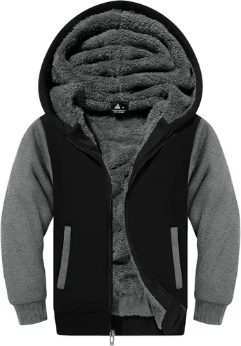 Vista 4 de SECOOD - Sudadera con capucha de forro polar para niños, chaqueta con forro de sherpa, cremallera, sudadera con capucha, suave, abrigo de invierno