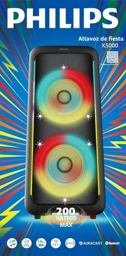 Vista 5 de Philips TAX5000 Altavoz Bluetooth para Fiesta, Sonido Máximo de 200W, Bass+, RGB Lightshow, Batería de 14H, TWS y Auracast Multi-Altavoz, Micrófono