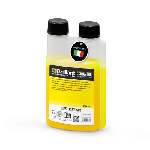 Errecom Brilliant - 250 ml, Tinta UV Fluorescente para Detectar Fugas de Gas Refrigerante en Sistemas de Aire Acondicionado y Refrigeración, Botella