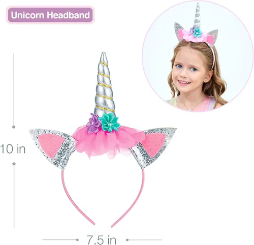 Vista 5 de Vestido de princesa unicornio para niñas pequeñas disfraz joyas y diadema