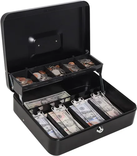 Vista 12 de Decaller - Caja de dinero en voladizo de metal con cerradura de combinación, caja de dinero grande con cerradura Decaller - 5 compartimentos y 4