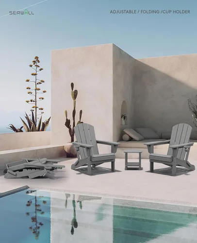 Vista 2 de SERWALL Juego de 2 sillas plegables Adirondack ajustables con 3 posiciones reclinables, Adirondack de polietileno de alta densidad para todo