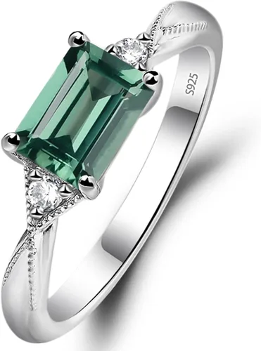 LUO Anillo de plata de ley 925 con corte esmeralda de 0.276 x 0.197 in con piedras preciosas de este oeste, delicado anillo de promesa para mujer