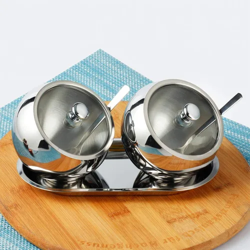 Vista 7 de 2 azucareros de acero inoxidable brillante pulido para servir azúcar, pimienta, sal especias, 10.1 fl oz/10 onzas