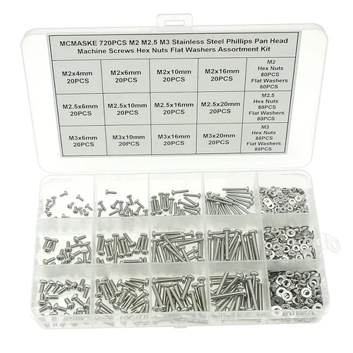 Vista 9 de 850 piezas M1 M1.2 M1.4 M1.6 M2 métrica de acero inoxidable Phillips cabeza cacerola Tornillos de máquina Kit surtido de tuercas