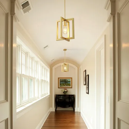 Vista 4 de Mini moderna iluminación colgante dorada de granja para isla de cocina, lámpara industrial ajustable para entrada colgante para pasillo, dormitorio