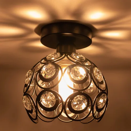 Vista 4 de TISLYCO Lámpara de araña moderna de cristal para pasillo, mini lámpara de techo semiempotrada, mini lámpara de araña de metal negro antiguo, lámpara