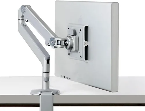 Vista 13 de Humanscale M2 M2CW1S Brazo articulado ajustable para monitor de computadora, abrazadera de dos piezas con base, aluminio pulido con ribete blanco