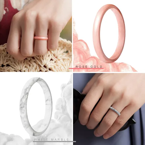 Vista 4 de ThunderFit - Anillos de boda y de compromiso hechos de silicona, finos y apilables para mujer, 2,5 mm de ancho y 2 mm de grosor