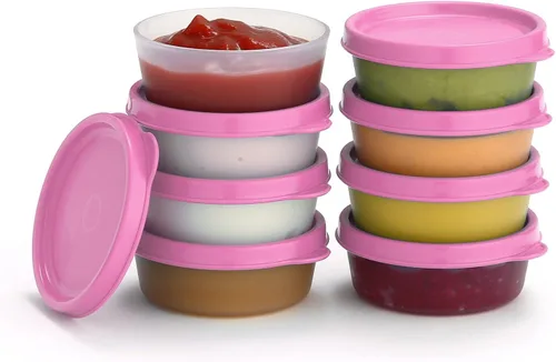Vista 31 de Recipientes para condimentos con tapas, paquete de 8 unidades, 1.3 onzas. Recipiente para aderezo para ensalada para llevar, pequeños recipientes