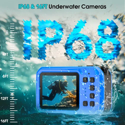 Vista 2 de Cámara subacuática 4K, cámara digital impermeable de 64 MP y 16 pies con tarjeta de 32 GB, cámara impermeable flotante