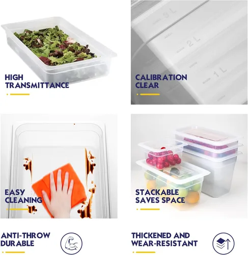 Vista 4 de BIEAMA Paquete de 12 bandejas de plástico de 1/9 de 4 pulgadas de profundidad con tapas, translúcidas, comerciales, sin BPA, almacenamiento apilable