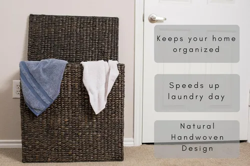 Vista 7 de Cesta para la ropa de BirdRock Home de jacinto de agua con interior dividido y forros de algodón extraíbles