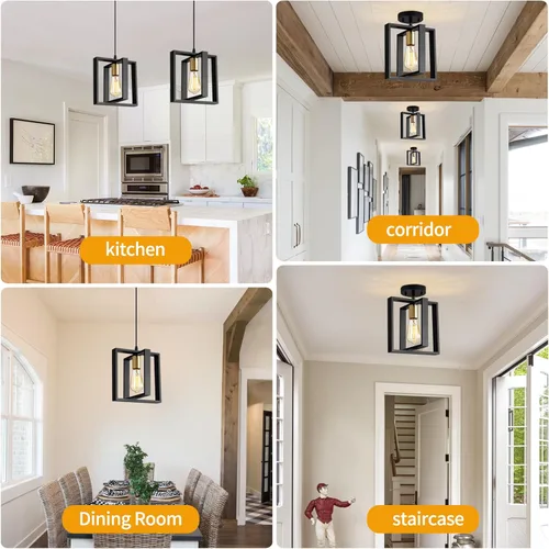 Vista 7 de 9MMML Juego de 2 luces colgantes negras para isla de cocina, lámpara colgante de granja con cable ajustable de altura de 62 pulgadas, pequeña Madera