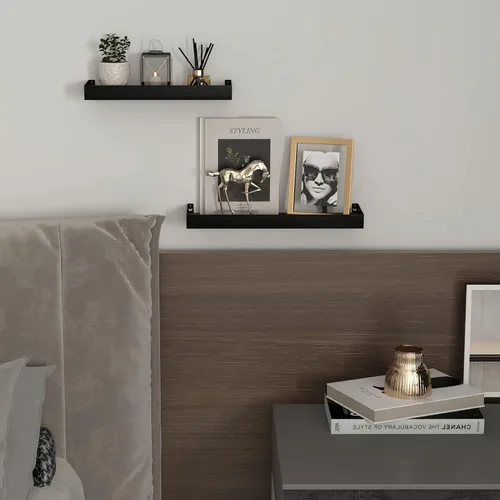 Vista 5 de RLAVBL Juego de 2 estantes de pared, estantes flotantes de madera rústica para dormitorio, sala de estar, cocina