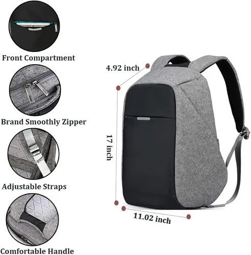 Vista 4 de Mochila de viaje antirrobo portátil, mochila para laptop con puerto de carga USB., Gris oscuro